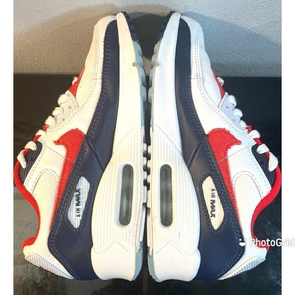 Nike Air Max 90 GS Denim Youth Low Sneaker Shoe DJ5177-100 White/Red/Blue 5Y - Picture 11 of 13